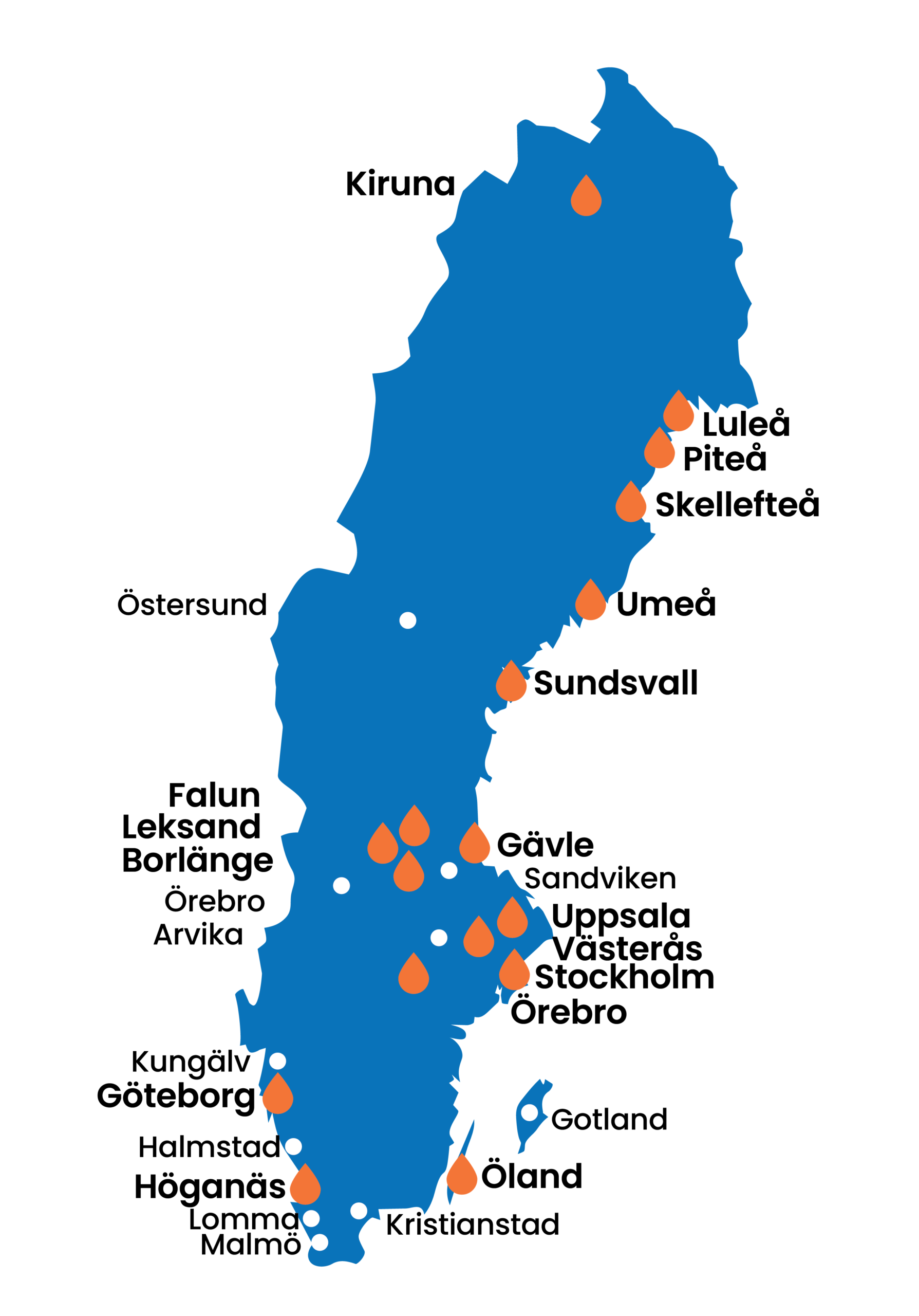 WashTek karta med städer